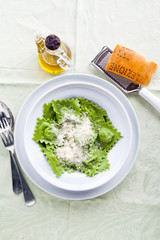 classic homemade Italian ravioli with spinach and ricotta, sprin