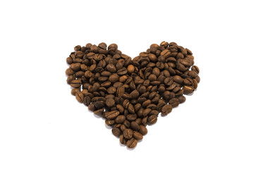 Heart made of roasted coffee beans