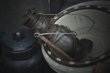 Old Vintage Lantern in basket