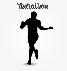 Fototapeta na wymiar Running man silhouette and hand drawn quote Marathon