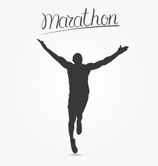 Running man silhouette and hand drawn quote Marathon