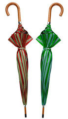 Two rain umbrellas isolated on white