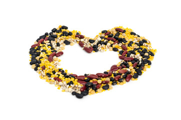 split soy beans,mung beans,red kidney bean,black bean and Job's tears in heart shape