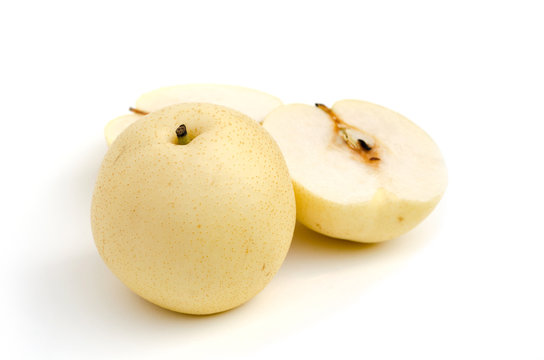 chinese pear with cut in half fruit