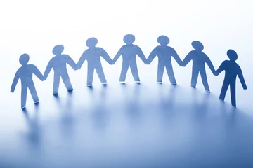 Foto op Plexiglas Paper people standing together hand in hand. Team, society, business concept © Photocreo Bednarek