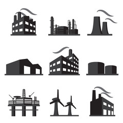 Industrial building factory icon set - obrazy, fototapety, plakaty