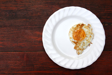 Fried egg on white dish