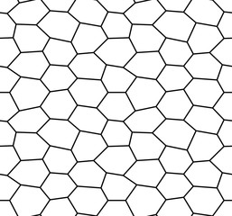 Vector seamless texture. Modern abstract background. Monochrome geometry of distorted hexagons.