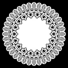 Lace round paper doily, lacy snowflake, greeting element package, vector illustrations