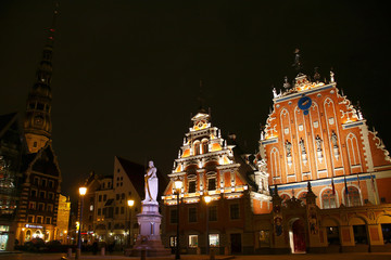Town Hall Square in Riga at night. Latvia