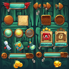 Jungle shamans GUI icons buttons set - obrazy, fototapety, plakaty