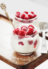 Raspberry and vanilla yogurt dessert