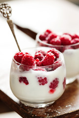 Raspberry and vanilla yogurt dessert