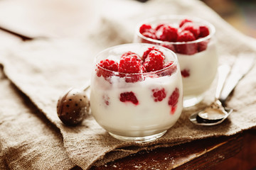 Raspberry and vanilla yogurt dessert