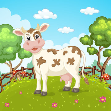 Illustration of cute cartoon cow 