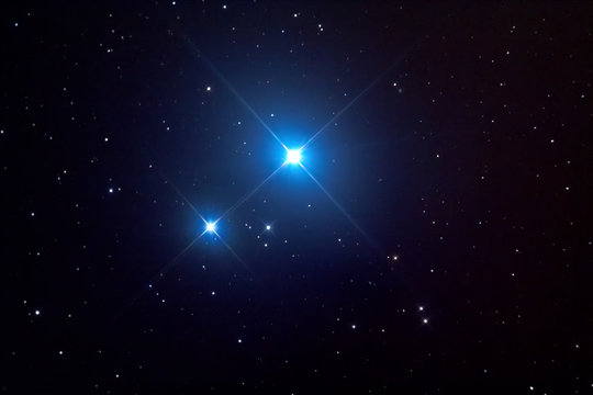 Mizar (double star) and Alcor (star) in Ursa Major constellation. Mizar (stella doppia) e Alcor (stella) nella costellazione dell'Orsa Maggiore. 