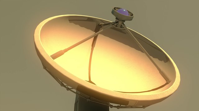 4K Radio Telescope Antenna Observatory Array, Dish rotating towards the sky in the Sunset Sunrise