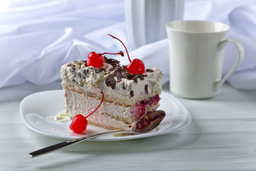 Homemade cake with cherries and chocolate