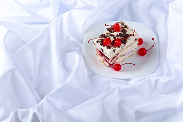 Homemade cake with cherries and chocolate