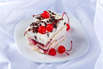 Homemade cake with cherries and chocolate