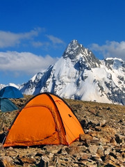 Tents of climbers high in the mountains