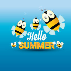 Hello summer vector background. funny cartoons bee
