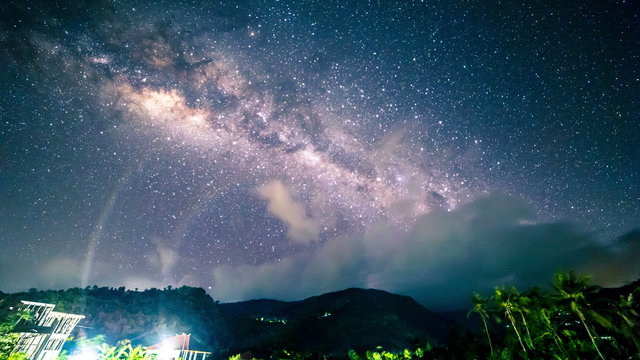 4K Timelapse. Milky Way over the mountains in the tropics. 15 July 2015, Bali, Indonesia