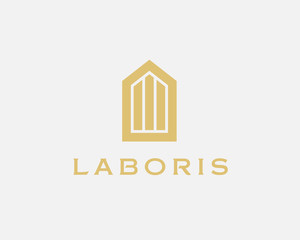 Abstract house logo design template. Premium real estate finance sign. Universal business foundation mount rock vector icon