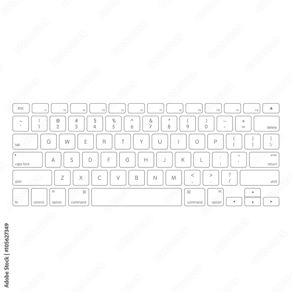 Fototapete white computer keyboard button layout template with letters, vector illustration eps 10