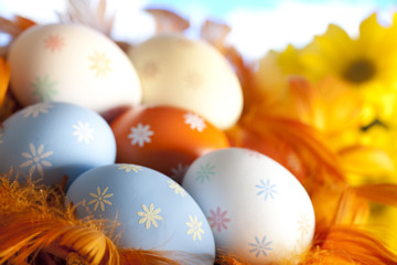Colorful Easter eggs in the nest