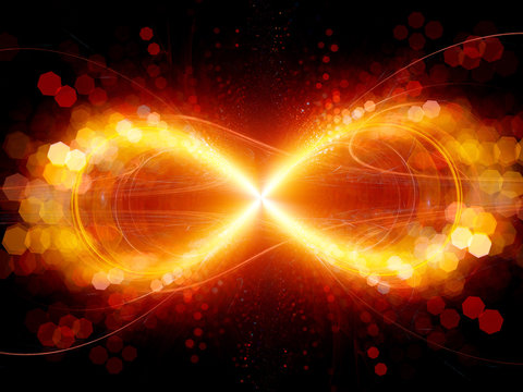 Fiery infinity sign explosion with particles