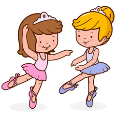 Cute ballerina dancer girls dancing. Vector Illustration 