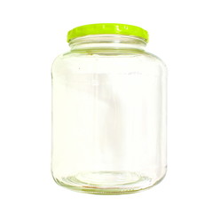 Empty transparent bottle jar for preserves pickles or jam isolated on the white background