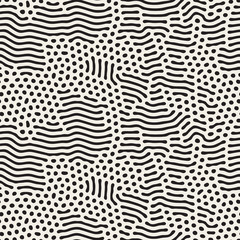 Vector Seamless Black and White Organic Rounded Jumble Lines Maze Pattern