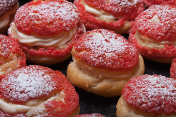 Homemade custard cakes with cream. Shallow depth of field. Selec