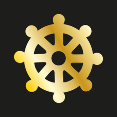 Icon wheel of of Dharma in gold. Buddhist symbol