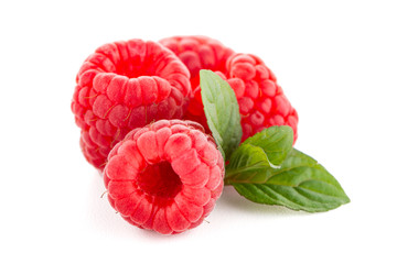 Raspberries with leaves