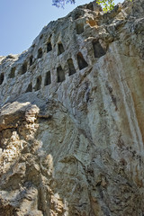 Fototapeta na wymiar Panoramic view of Thracian Sanctuary Eagle Rocks near town of Ardino, Kardzhali Region, Bulgaria