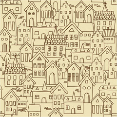 Vector seamless pattern background with european houses.