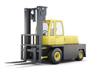 Forklift truck isolated on a white background. 3d rendering.