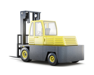 Yellow forklift truck isolated on a white background. 3d render image.