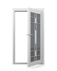 Open glazed door isolated on white background. 3d rendering.
