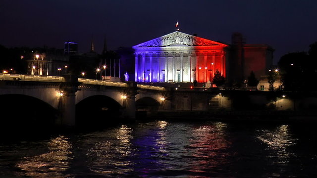National Assembly of Paris and Pont de la Concorde at night, France