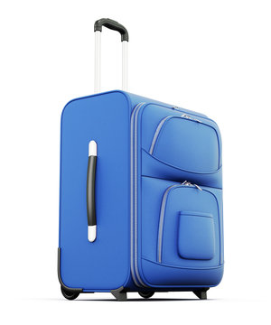 Blue suitcase isolated on white background. 3d render image.