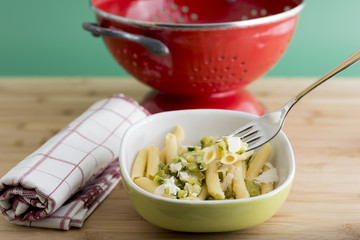 pasta, penne with oil zucchini and parmesan cheese