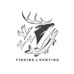 Obraz premium hunting and fishing vintage emblem vector design template
