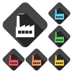Factory icons set with long shadow