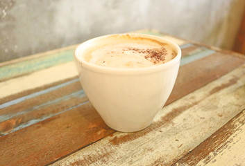 black coffee in White glass a on wooden background
