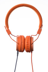 connected orange Headphones isolated on white