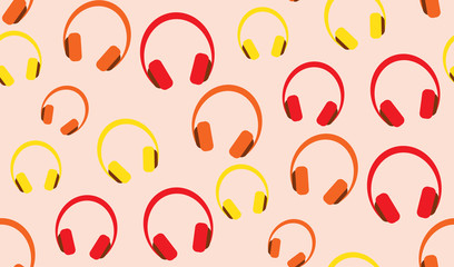 Vector seamless background of headphones. Randomly located headphones